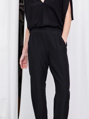Zero + Maria Cornejo Black Silk and Velvet Jumpsuit
